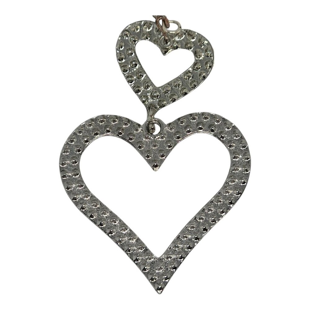 Sparkling Crystal Double Heart Drop Earrings Vintage Style Silver-Tone Openwork - Picture 5 of 6